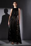 Buy_Nikita Mhaisalkar_Black Georgette, Lurex Metallic Thread Round Neck Galaxy Knot Maxi Dress _at_Aza_Fashions