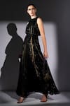 Buy_Nikita Mhaisalkar_Black Georgette, Lurex Metallic Thread Round Neck Galaxy Knot Maxi Dress _Online_at_Aza_Fashions