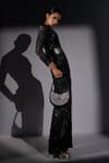 Nikita Mhaisalkar_Black Georgette Sequins, Glitter Round Neck, Galaxy Cutout Slit Maxi Dress _Online_at_Aza_Fashions