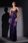 Shop_Nikita Mhaisalkar_Purple Lycra Galaxy Print Draped Bodycon Skirt _Online_at_Aza_Fashions