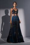 Nikita Mhaisalkar_Blue Georgette Galaxy Print Pleated Flare Skirt _at_Aza_Fashions