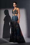 Nikita Mhaisalkar_Blue Tulle Beads, Tassels V-neck Holographic Space Embroidered Bralette _Online_at_Aza_Fashions