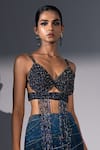 Buy_Nikita Mhaisalkar_Blue Tulle Beads, Tassels V-neck Holographic Space Embroidered Bralette 