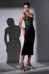 Nikita Mhaisalkar_Black Suiting Embroidery Scoop Neck Meteor Midi Dress _Online_at_Aza_Fashions