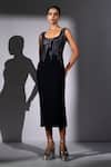 Shop_Nikita Mhaisalkar_Black Suiting Embroidery Scoop Neck Meteor Midi Dress _Online_at_Aza_Fashions
