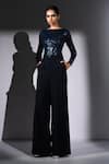 Buy_Nikita Mhaisalkar_Navy Georgette Sequins Boat Neck Sheeted Bodysuit _Online_at_Aza_Fashions