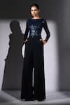 Shop_Nikita Mhaisalkar_Navy Suiting Luxe Wide Leg Trouser _Online_at_Aza_Fashions