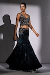 Nikita Mhaisalkar_Black Georgette Embroidery, Sequins, Beads V-neck Top And Long Skirt Set _Online_at_Aza_Fashions