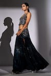 Buy_Nikita Mhaisalkar_Black Georgette Embroidery, Sequins, Beads V-neck Top And Long Skirt Set _Online_at_Aza_Fashions