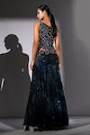 Shop_Nikita Mhaisalkar_Black Georgette Embroidery, Sequins, Beads V-neck Top And Long Skirt Set _at_Aza_Fashions