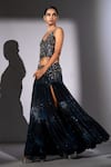 Nikita Mhaisalkar_Black Georgette Embroidery, Sequins, Beads V-neck Top And Long Skirt Set _at_Aza_Fashions