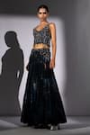 Buy_Nikita Mhaisalkar_Black Georgette Embroidery, Sequins, Beads V-neck Top And Long Skirt Set _at_Aza_Fashions