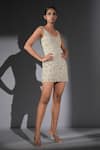 Buy_Nikita Mhaisalkar_White Tulle Embroidery, Beads, Sequins Scoop Neck Milky Way Mini Dress _Online_at_Aza_Fashions