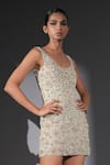 Nikita Mhaisalkar_White Tulle Embroidery, Beads, Sequins Scoop Neck Milky Way Mini Dress _at_Aza_Fashions