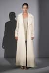 Shop_Nikita Mhaisalkar_White Suiting Collared Long Trench Coat _Online_at_Aza_Fashions