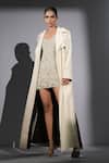 Nikita Mhaisalkar_White Suiting Collared Long Trench Coat _at_Aza_Fashions