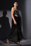 Nikita Mhaisalkar_Black Tulle Sequins, Metallic Holographic Embroidered Corset And Draped Saree Set _Online_at_Aza_Fashions