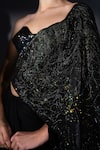 Nikita Mhaisalkar_Black Tulle Sequins, Metallic Holographic Embroidered Corset And Draped Saree Set _at_Aza_Fashions