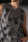 Shop_Nikita Mhaisalkar_Gray Knit Embroidery, Sequins Round Neck Sleeveless T-shirt With Cluster _Online_at_Aza_Fashions