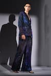 Nikita Mhaisalkar_Purple Georgette Sequins Galaxy Print Blazer And Pant Set _at_Aza_Fashions