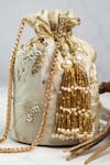 Shop_Nayaab By Sonia_Off White Embroidery, Sequins, Beads, Pearls, Tassels Opulent Potli _Online_at_Aza_Fashions