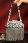 Buy_Nayaab By Sonia_Silver Crystals, Fringe, Pearls, Diamond Hinted Radiance And Metallic Clutch _at_Aza_Fashions