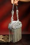Shop_Nayaab By Sonia_Silver Crystals, Fringe, Pearls, Diamond Hinted Radiance And Metallic Clutch _at_Aza_Fashions