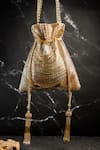Shop_Nayaab By Sonia_Gold Tassels, Chains Hinted Metallic Potli _at_Aza_Fashions