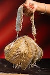 Buy_Nayaab By Sonia_Gold Beads, Pearls, Sequins, Tassels Briller Scallop Beaded Clutch _Online_at_Aza_Fashions