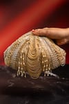 Shop_Nayaab By Sonia_Gold Beads, Pearls, Sequins, Tassels Briller Scallop Beaded Clutch _at_Aza_Fashions