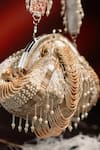 Nayaab By Sonia_Silver Beads, Pearls, Sequins, Tassels Briller Scallop Embellished Clutch _Online_at_Aza_Fashions