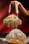 Shop_Nayaab By Sonia_Silver Beads, Pearls, Sequins, Tassels Briller Scallop Embellished Clutch _Online_at_Aza_Fashions