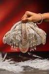 Shop_Nayaab By Sonia_Silver Beads, Pearls, Sequins, Tassels Briller Scallop Embellished Clutch _at_Aza_Fashions