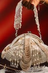 Nayaab By Sonia_Silver Beads, Pearls, Sequins, Tassels Briller Scallop Embellished Clutch _at_Aza_Fashions