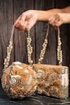 Shop_Nayaab By Sonia_Gold Beads, Sequins, Pearls Kasse Studded Box Clutch _Online_at_Aza_Fashions