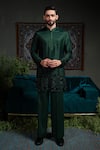 Buy_Runit Gupta_Green Chanderi , Vegan Embroidery Deep Emerald Amoeba Kurta Set _at_Aza_Fashions
