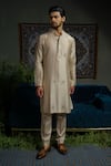 Buy_Runit Gupta_Beige Chanderi , Vegan Embroidery Glitter Metal Kurta Set _at_Aza_Fashions