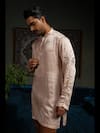 Runit Gupta_Peach , Vegan Beads, Embroidery Palm Kurta Set _Online_at_Aza_Fashions
