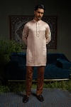 Buy_Runit Gupta_Peach , Vegan Beads, Embroidery Palm Kurta Set _at_Aza_Fashions