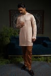 Runit Gupta_Peach , Vegan Beads, Embroidery Palm Kurta Set _at_Aza_Fashions
