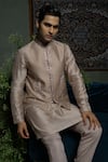 Shop_Runit Gupta_Beige Chanderi Silk Beads, Embroidery Bold Border Nehru Jacket 