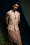Runit Gupta_Rose Gold Chanderi Silk Peach Pintuck Nehru Jacket _Online_at_Aza_Fashions