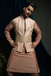 Runit Gupta_Peach Chanderi , Vegan Pink Pintuck Bundi And Kurta Set _Online_at_Aza_Fashions