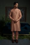 Buy_Runit Gupta_Peach Chanderi , Vegan Pink Pintuck Bundi And Kurta Set _Online_at_Aza_Fashions