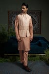 Buy_Runit Gupta_Peach Chanderi , Vegan Pink Pintuck Bundi And Kurta Set _at_Aza_Fashions
