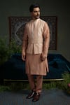 Buy_Runit Gupta_Peach Chanderi , Vegan Pink Pintuck Bundi And Kurta Set 