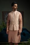 Runit Gupta_Peach Chanderi , Vegan Pink Pintuck Bundi And Kurta Set _Online