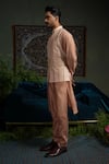 Shop_Runit Gupta_Peach Chanderi , Vegan Pink Pintuck Bundi And Kurta Set _Online