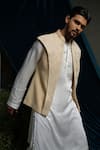 Runit Gupta_Cream Linen, Cotton Beads Broad Nehru Jacket _Online_at_Aza_Fashions