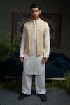 Runit Gupta_Cream Linen, Cotton Beads Broad Nehru Jacket _at_Aza_Fashions